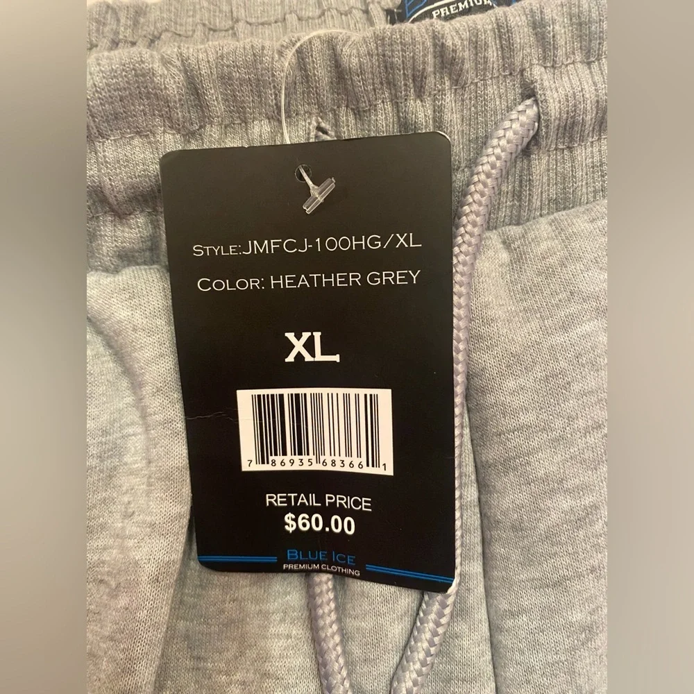 Blue Ice Men’s‎ Heather Gray Cargo Fleece Sweatpants Jogger Ribbed Cuff Size XL